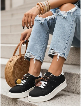 Dámske semišové tenisky s ozdobnou platformou čierne FashionStreet ZY1418 Dámske semišové tenisky s ozdobnou platformou čierne FashionStreet ZY1418