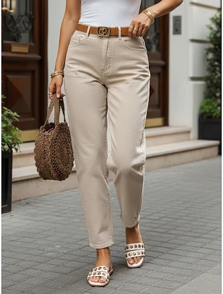 Dámske džínsy Mom Fit s opaskom, béžové, FashionStreet UY3083