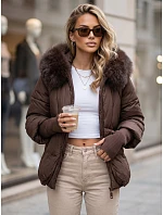 Dámska zimná prešívaná bunda s kožušinou, hnedá, FashionStreet TY5991