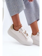 Skórzane Sneakersy Damskie Na Platformie Z Przypinkami D&A SN67 Białe