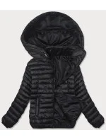 Čierna dámska prešívaná bunda s kapucňou (B0128-1) Čierna dámska prešívaná bunda s kapucňou (B0128-1)