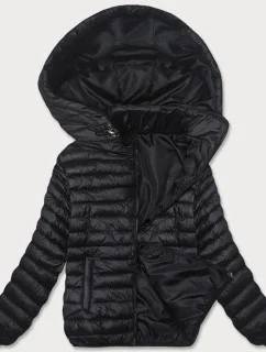 Čierna dámska prešívaná bunda s kapucňou (B0128-1)