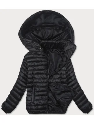 Čierna dámska prešívaná bunda s kapucňou (B0128-1) Čierna dámska prešívaná bunda s kapucňou (B0128-1)