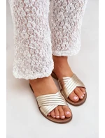 Skórzane Damskie Klapki Lewski Shoes 3682 Złote