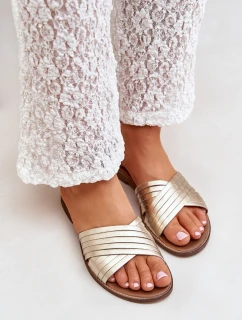 Skórzane Damskie Klapki Lewski Shoes 3682 Złote