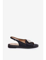 Sandały Damskie Na Płaskim Obcasie Z Ozdobnym Detalem S.Barski KV51-080 Czarne