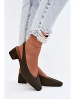 Materiálové dámské sandály na podpatku tmavě zelené Marcelle