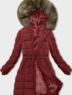 Dámska zimná bunda s kožušinovou podšívkou červená (LHD-23063)