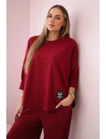 Bavlnená mikina nohavice set Burgundy