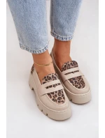Dámske kožené mokasíny s platformou a plochými podpätkami Leopard Light Beige Zazoo 20191 Dámske kožené mokasíny s platformou a plochými podpätkami Leopard Light Beige Zazoo 20191