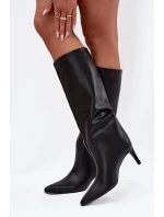 Kozaki Damskie Wsuwane Ocieplane Na Szpilce Czarne Olivienne