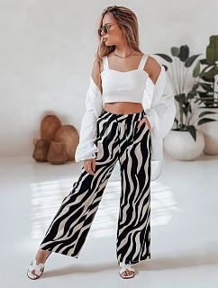 Dámske pruhované nohavice so širokými nohavicami ZEBRAVIBE UY2653 béžovo-čierne – FashionStreet