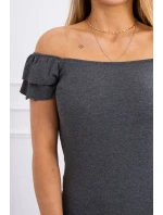 Pruhované nariasené šaty v grafitovej farbe