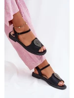 Damskie Sandały Na Płaskim Obcasie Z Ozdobą S.Barski KV51-098 Czarne