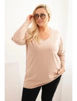 Dámske Plus veľkosť V-neck blúzka s dlhými rukávmi Fango