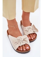 Klapki Damskie Na Korkowej Podeszwie Kokardką Beżowe Seressa