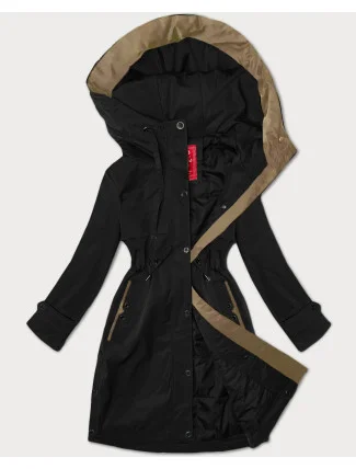Čierna jednoduchá dámska bunda s kapucňou LHD (LHD-24590) Čierna jednoduchá dámska bunda s kapucňou LHD (LHD-24590)