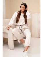 Dámsky viskózový set s mašľami butter beige