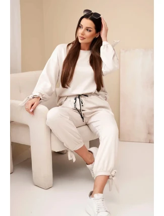 Dámsky viskózový set s mašľami butter beige