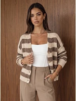 Dámsky oversize kardigán s pruhmi v farbe fango-béžovej, FashionStreet MY2610 Dámsky oversize kardigán s pruhmi v farbe fango-béžovej, FashionStreet MY2610