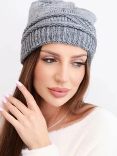Dámska zimná čiapka z vlny a pleteného vzoru K428 sivá