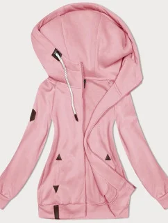 Ružová jednofarebná dámska mikina na zips (2311)