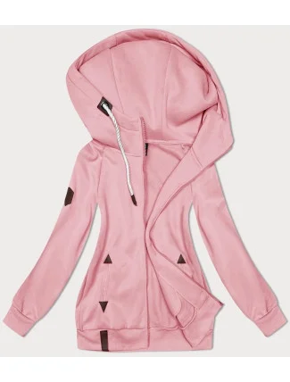 Ružová jednofarebná dámska mikina na zips (2311)