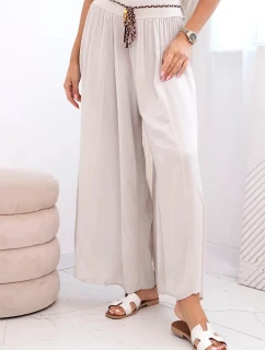 Dámske viskózové nohavice so širokými nohavicami tmavo béžové