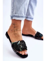 Damskie Klapki Z Modnymi Ozdobami S.Barski KV-576-4 Czarne