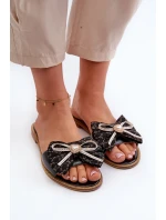 Płaskie Skórzane Klapki Damskie Z Kokardą Laura Messi 2791 Czarne