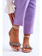 Damskie Sandały Z Ozdobnymi Motylami Beżowe Jeane