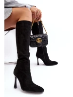 Ocieplane Kozaki Damskie Na Szpilce Czarne Isot