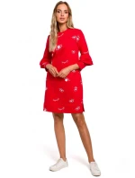 Šaty áčkového strihu s potlačou a volánovými rukávmi M445 - Moe