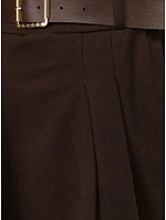 Dámske plisované sukne-šortky s opaskom, čokoládová farba, FashionStreet SY0620 Dámske plisované sukne-šortky s opaskom, čokoládová farba, FashionStreet SY0620
