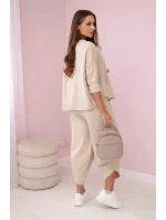 Bavlnená mikina nohavice set béžová