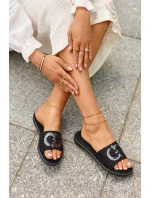 Damskie Płaskie Klapki Z Cekinami S.Barski KV27-052 Czarne