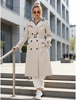 Dámsky dvojradový kabát s kapucňou svetlo béžový FashionStreet TY5655