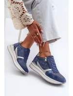 Sneakersy Damskie Na Platformie Z Ażurowym Wzorem I Brokatem INBLU IN000372 Niebieskie