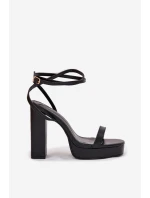 Sandały Damskie Na Słupku Z Paseczkiem Czarne Fevenne