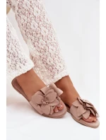 Dámské ploché pantofle s ozdobnými květy Béžové Elzoria