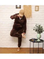 Dámska tepláková súprava plus size v moka farbe s kapucňou na zips (8216) Dámska tepláková súprava plus size v moka farbe s kapucňou na zips (8216)