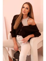 Dámsky sveter s výstrihom do V a gombíkmi hnedej farby