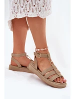 Sandały Damskie Na Platformie Ze Złotym Detalem Khaki Kartia