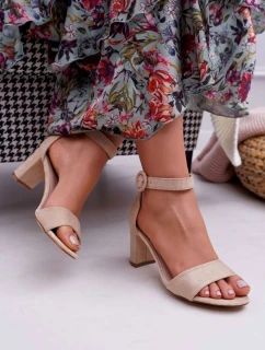 Sandały Damskie Na Słupku Zamszowe Beżowe Lexi