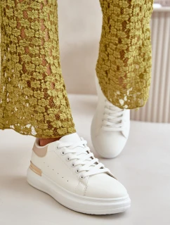 Niskie Trampki Damskie Na Platformie Z Eko Skóry Biało-Beżowe Nevelena