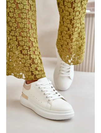 Niskie Trampki Damskie Na Platformie Z Eko Skóry Biało-Beżowe Nevelena