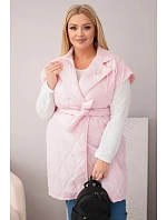 Dámske Plus veľkosť prešívaná vesta s opaskom a golierom Candy Pink