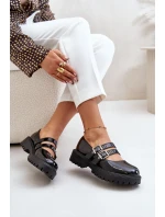 Półbuty Damskie Z Paskami Lakierowane Czarne Terione