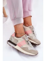 Zamszowe Sneakersy Damskie Big Star RR274243 HI-POLY SYSTEM Szaro-Różowe