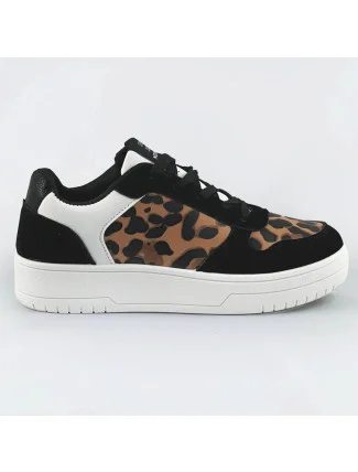Čierne dámske tenisky sneakers s panterím vzorom (6363)